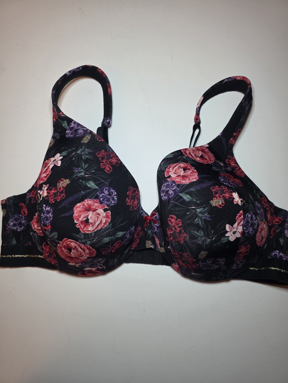 Cacique Lane Bryant Boost Balconette Bra Nylon Underwire Black Floral 40C